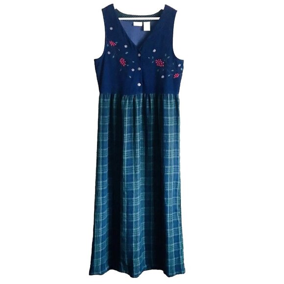 Vintage Bobbie Brooks Dress‎ Womens Small Plaid Embroidered Berries Snowflakes - Picture 1 of 7